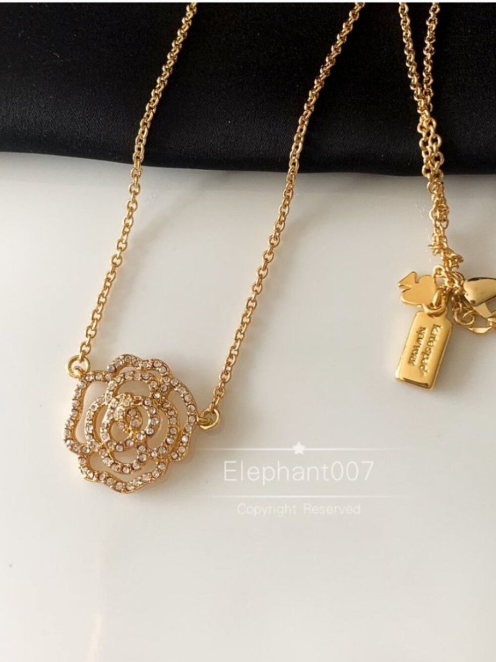 Kate Spade Crystal Rose Pendant Necklace Gold Tone Floral Necklace